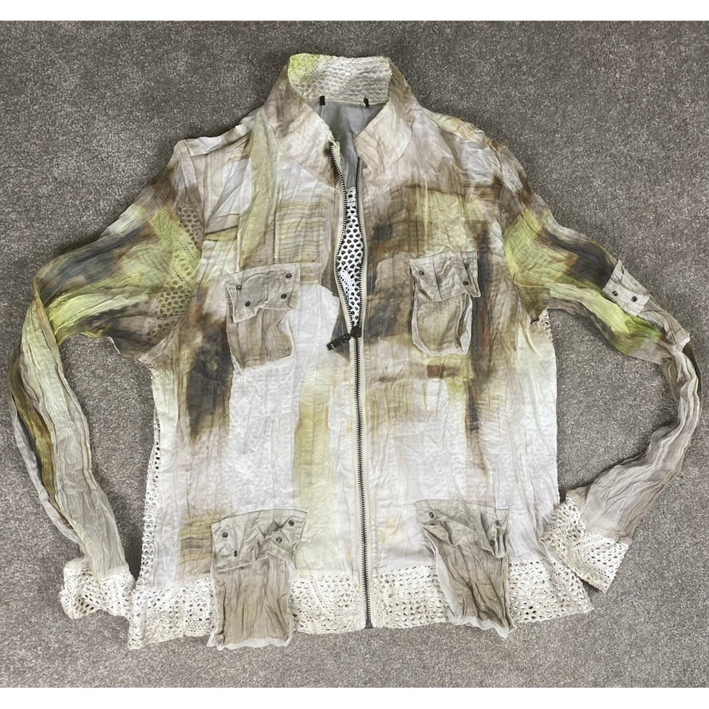 Womens Track Jacket  Sheer Mesh Tie Die Long Sleeve Zipper Size Small